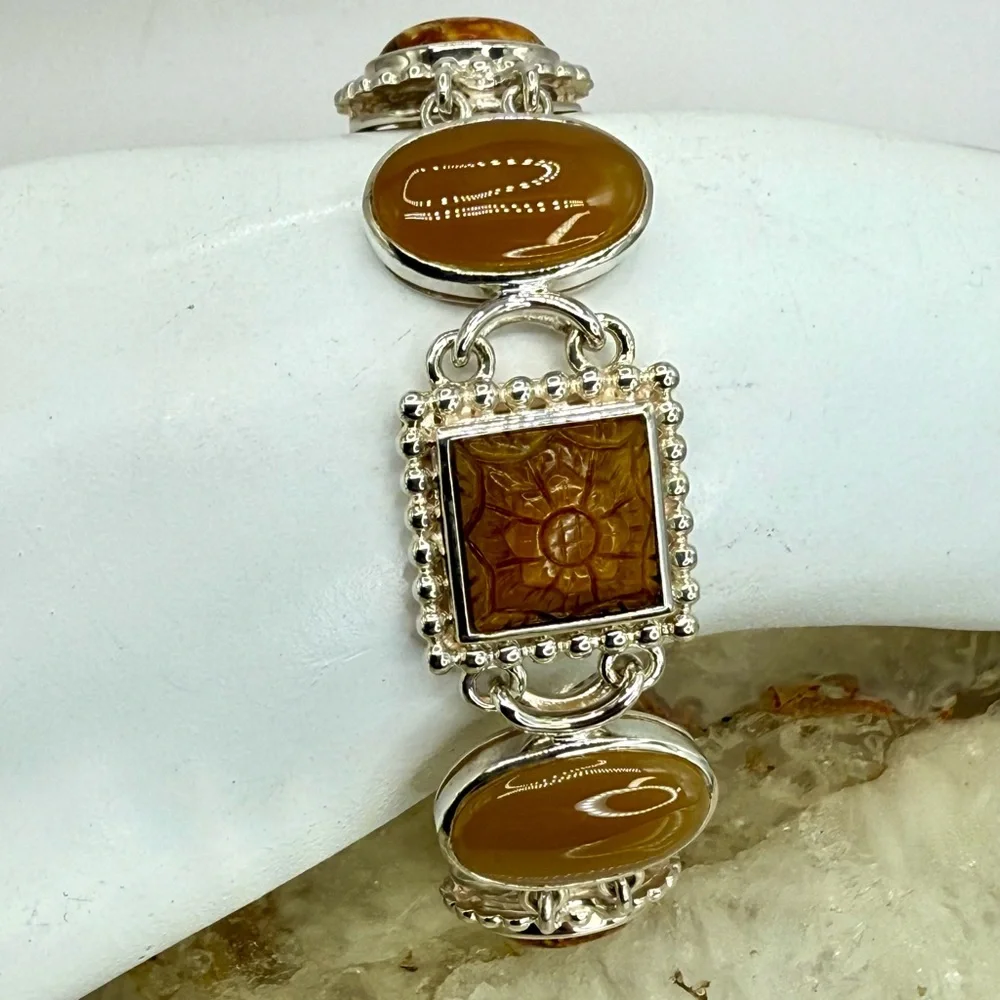 Whitney Kelly Sterling Silver Tiger’s Eye Jasper MOP Link Toggle Bracelet 7” - Picture 17 of 17